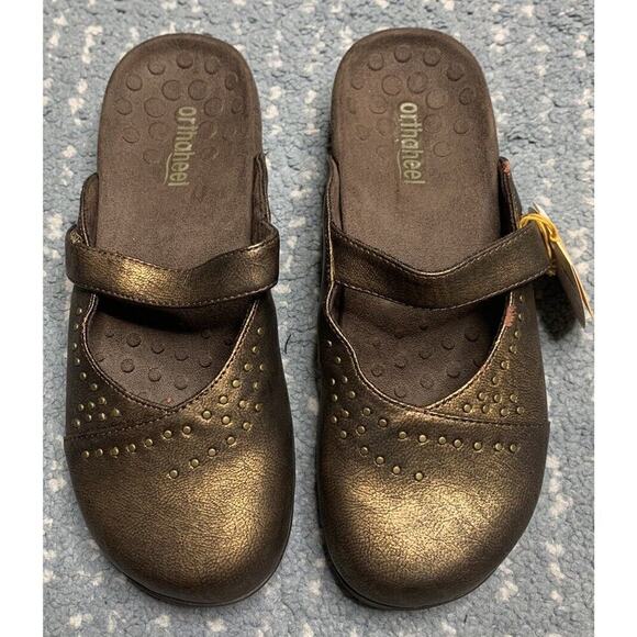 Orthaheel Womens Size 6 Metallic Bronze Studded Slip on Mules NWT - Picture 1 of 6